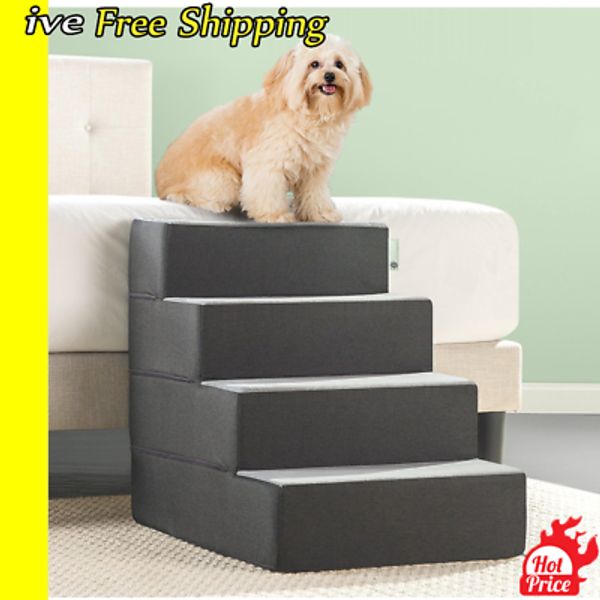 Larger Size Pet Stair Pet Ladder Dog Ramp Foam Removable Washable Cover Grey US