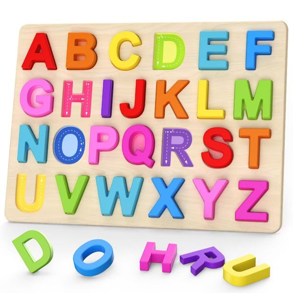 Zeoddler Alphabet Puzzles, Wooden Puzzles for Toddlers, ABC Shape Puzzles for Kids, Preschool Learning Activities, Gift for Girls Boys