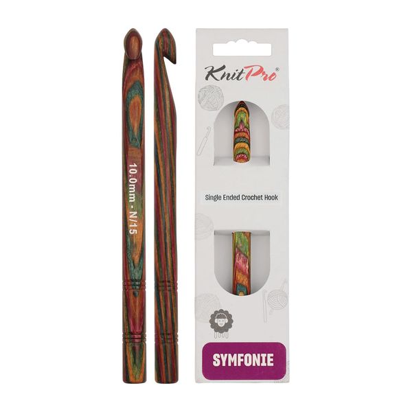 KnitPro 10 mm Symfonie Crochet Single Ended Hooks, Multi-Color