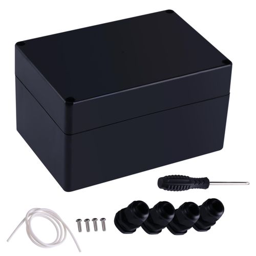 GCESSOIRY Project Box IP65 Waterproof Junction Box ABS Plastic Black Electrical Boxes DIY Electronic Project Case Power Enclosure 6.3x4.33x3.54 inch (160x110x90 mm) with 4PCS 1/2" NPT Cable Glands