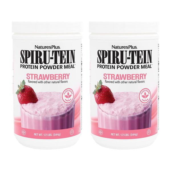 NaturesPlus SPIRU-TEIN, Strawberry - 1.2 lb - Plant-Based Protein Shake - Non-GMO, Vegetarian, Gluten Free - 16 Servings