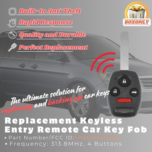 Boxonly Replacement Keyless Entry Remote Car Key Fob 313.8MHz FCC ID:KR55WK49308 Compatible with Honda Accord 4-Door Sedan (2008-2012) – 4-Button with Door Key, ID46/7936 Chip