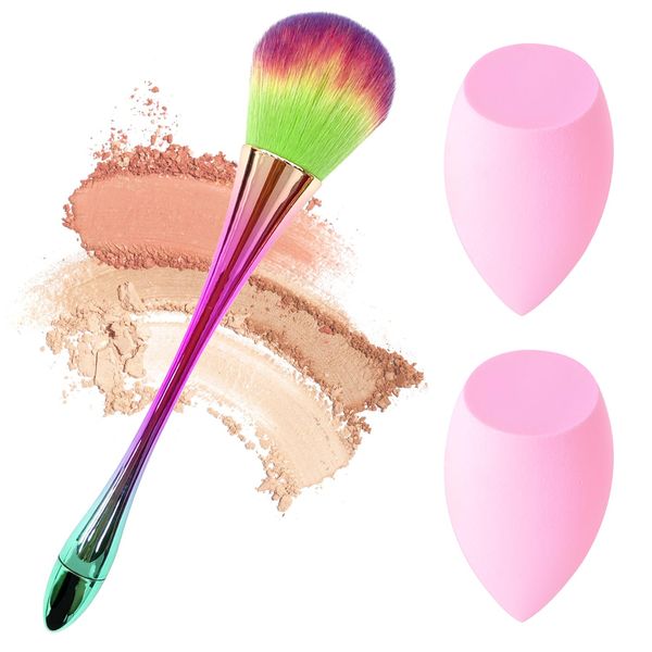 Make-up-Pinsel mit Beauty Blender, 2 Stück, weiche Make-up-Schwämme und metallbeschichteter Foundation-Pinsel für flüssiges Make-up, Lidschatten und Puder (lila)