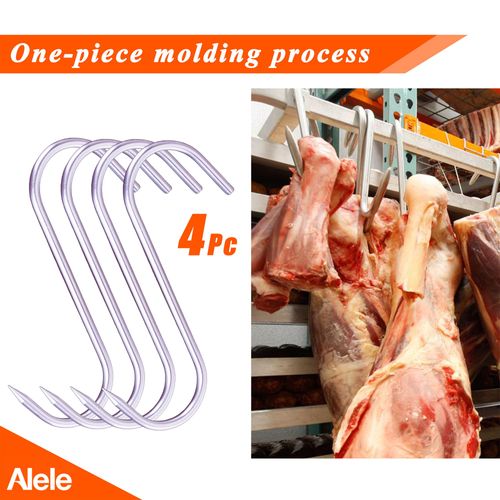 Alele Heavy Duty S-Hooks 10" Stainless Steel Meat Hooks for Butchering，4 Pack (10inch 8mm 4p)