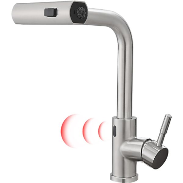 Touchless Waterfall Kitchen Faucet with Pull down Sprayer Brushed Nickel Single