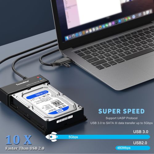Tccmebius External Hard Drive Enclosure USB 3.0 Docking Station for 2.5 3.5 Inch SATA HDD SSD Up to 22TB, with 12V/3A Power Supply, USB A/C Cable, Support UASP Automatic Sleep Function (TCC-S8)