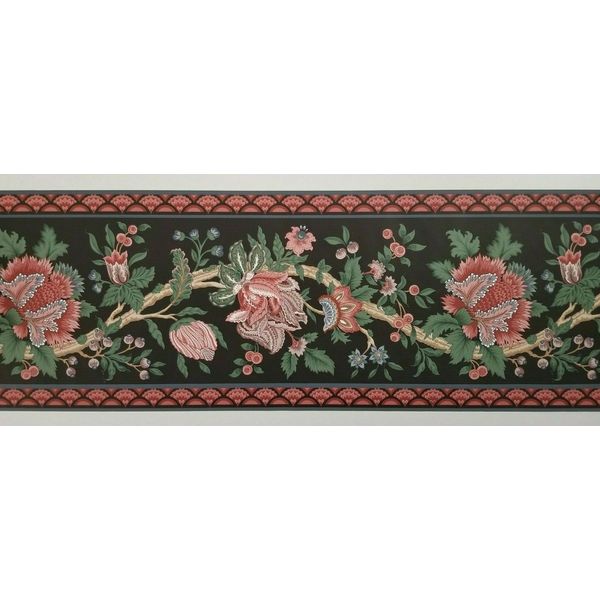 Flowers/Branches Black Background Wallpaper Border