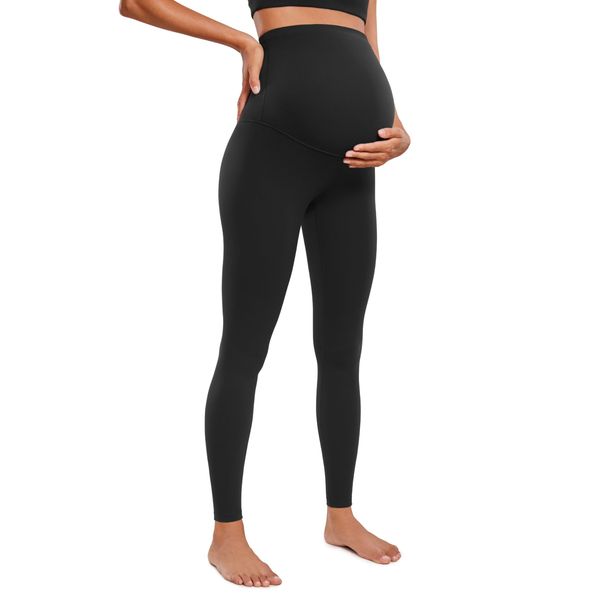 CRZ YOGA Women's Butterluxe Maternity Leggings 28" - Workout Pregnancy Activewear Belly Buttery Soft Support Yoga Pants Black 10