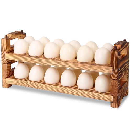 CVHOMEDECO. Wooden Egg Holder Fresh Egg Holders Countertop Firewood Egg Collecting Rack for Gathering Fresh eggs, Stackable with 24 eggs, Home Kitchen Organizer, Set of 2 PCS