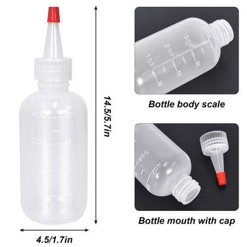 2Stück Applikator Flasche mit Spitze, 120ml /4 oz Squeeze Flasche Transparente mit Abgestufter,Kunststoff Haarfärbeflaschen,Plastik Quetschflasche für Kleber, Kunsthandwerk, Salon-Haarpflege (120 ml)