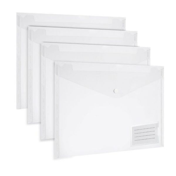Aibulo Clear Plastic Wallet Document Folder A4 - Sturdy, Waterproof, Popper Wallets for Organizing Files, Receipts, and Paperwork (10x Document Wallet)