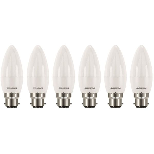 Sylvania Candle Frosted LED Light Bulb, B22, 8W, 806 Lumens, Warm White 2700K - 6 Pack