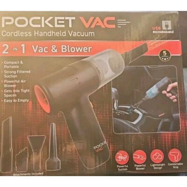 Pocket Vac Rechargeable Handheld Vacuum w/Accessories - Portable - As Seen on TV