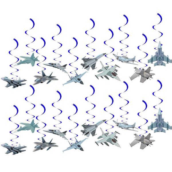 Air Force Hanging Swirls Party Decorations Top Airforce Gun Airplane Pilot Birthday Party Supplies Aircraft Fighter Jet Party Decor Whirls Ceiling Swirls Streamers Aviation Plane Theme Party Backdrop