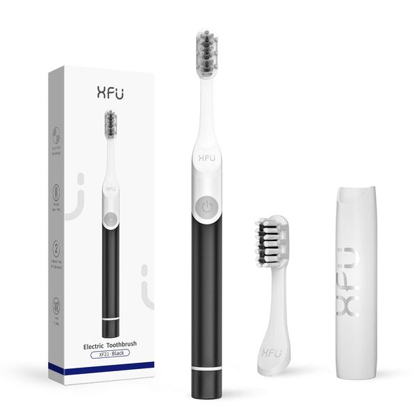 XFU Battery Electric Toothbrush with 2 Brush Heads, Travel Electric Toothbrush Portable Toothbrush, Sonic Electric Toothbrush for Adults and Kids, Battery not Included (Black)