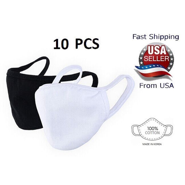 X10 (BLACK) 100% Cotton Unisex Mouth Mask Washable Reusable Black Dust Masks