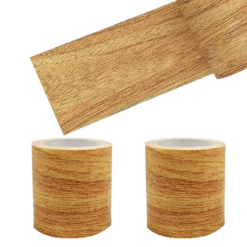 2 Rolls Wood Look Adhesive Tape, Realistic Wood Grain Repair, Self-Adhesive Wood Grain Duct Tape for Soft Skirting Board, Doors Border, Wallpaper, Furniture, 8 cm x 4.57 m (Gold Camel)