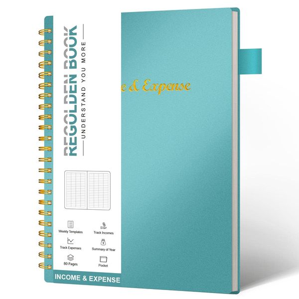 Income & Expense Tracker, Accounting Bookkeeping Ledger Book for Small Business –Accounting Ledger Record Notebook with Pocket, Man & Women, 53 Weeks(8.5"x5.5")，Teal