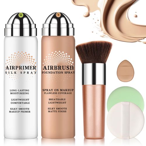 LZXLUKGIR Air Brush Makeup Foundation and Primer for Face Before Makeup,Breathable Blendable Foundation Full Coverage,Waterproof Foundation with Brush and 2 Powder Puffs (03 Nude)