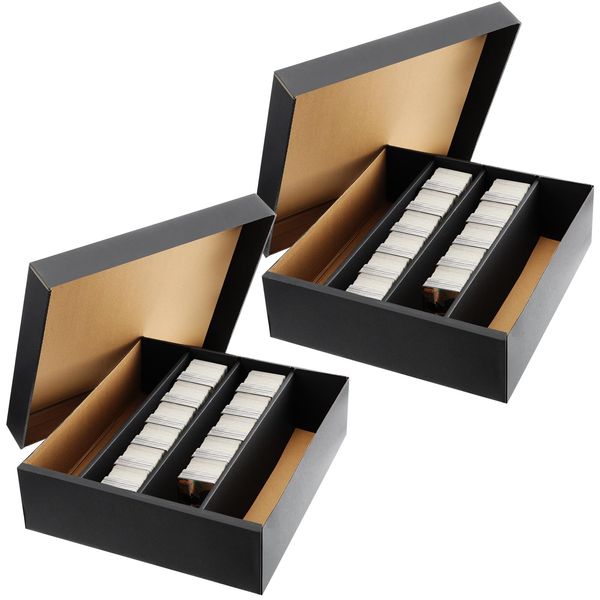 PerKoop 2 Pcs Trading Card Storage Box 3200 Count Box Cardboard Card Black Storage Card Organizer Box with Dividers for Loaders Soccer Baseball Trading Gaming Sports Cards Collecting