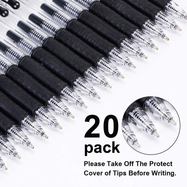 Gel Pens, 0.7mm Retractable Rollerball Pens Black ink Smooth Pens for Adult Writing Note Taking School & Office Supply, Pack of 20