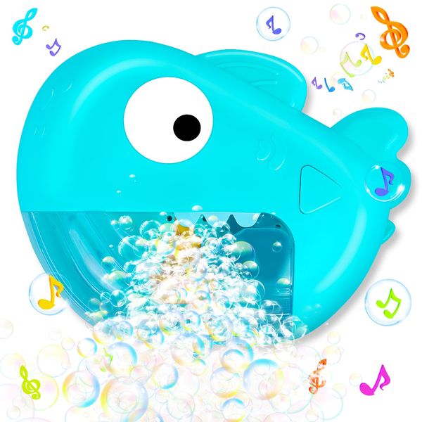 Jiosdo Baby Bath Toys, Automatic Shark Bubble Maker Bath Toys for Toddler Kids,Bubble Machine with 12 Music, Great Bubble Bathtub Toys Gifts for 1 2 3 Years Girls Boys (Blue)