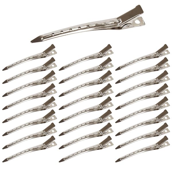 Beayuer 25 Pieces Duck Bill Hair Clips, 3.5 Inch Rustproof Metal Alligator Curl Clips with Holes for Hair Styling, Hair Coloring, Thick Hair Sectioning, Salon, Bows DIY, Silver (25 Pcs, 3.5in Silver)