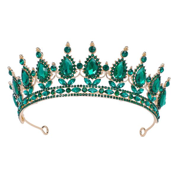 Tiara Crown for Women Green Princess Crowns Royal Queen Crowns Wedding Tiaras for Bride Crystal Hair Accessorie for Birthday Halloween Cosplay Christmas Party Prom Gifts