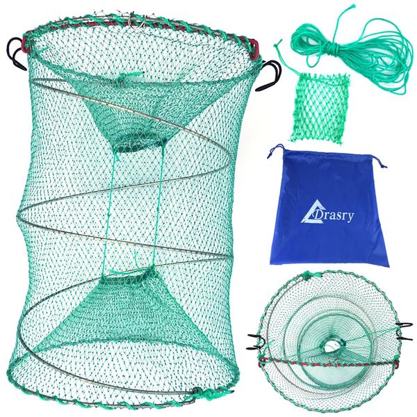 Drasry Fishing Bait Trap for Crawfish Shrimp Net Portable Accessories 15.7in x 11.8in (30cm x 40cm) 0.28 Inch Mesh Collapsible Fish Trap (1PCS)