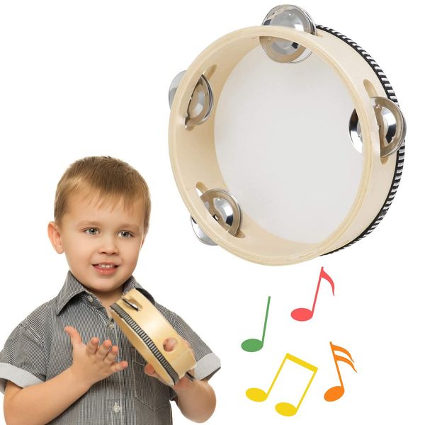 Trommel, Tamburin, Tambourine, Handtrommel, Schlagzeugglocke, 6-Zoll Hölzernes Einreihiges Tamburin Handtrommelglocke Pädagogisches Musikinstrument, für Tanzparty, Kinderspiele, Gesangsbegleitung