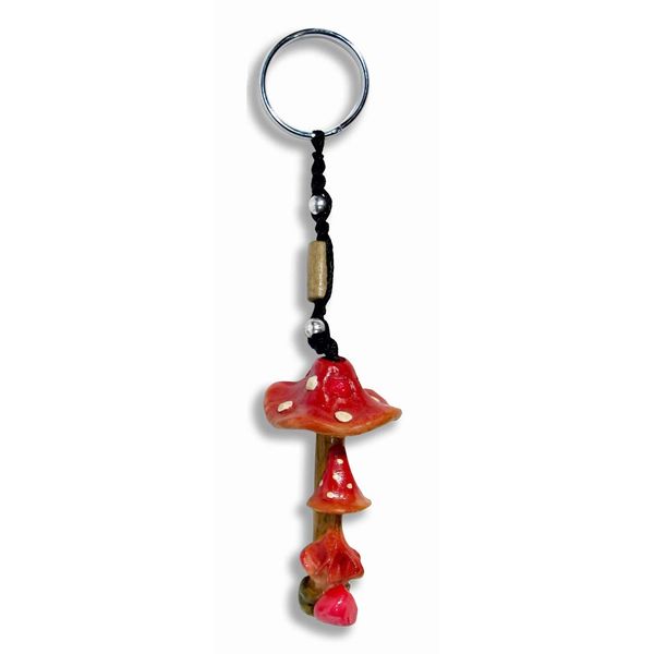 LX Hand Painted Poly Stone Red Mushroom Key Chain