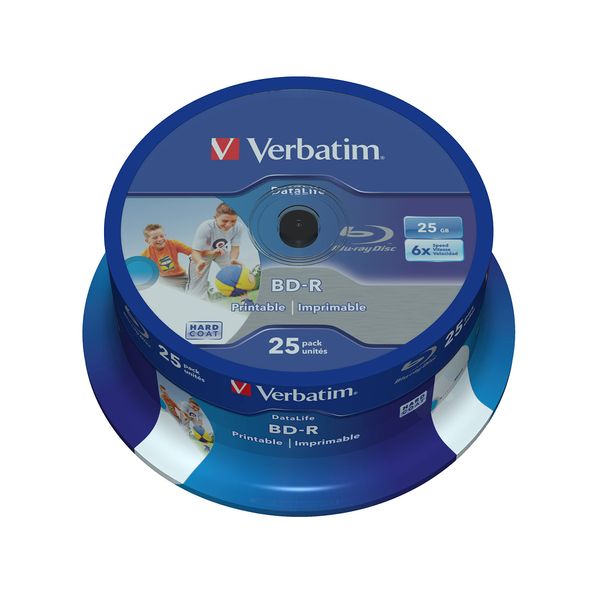 Verbatim BD-R SL Datalife Blu-ray Rohlinge 25 GB, Blu-ray-Disc mit 6-facher Schreibgeschwindigkeit, 25er-Pack Spindel, großflächig bedruckbar, Blu-ray-Disks für Video- und Audiodateien