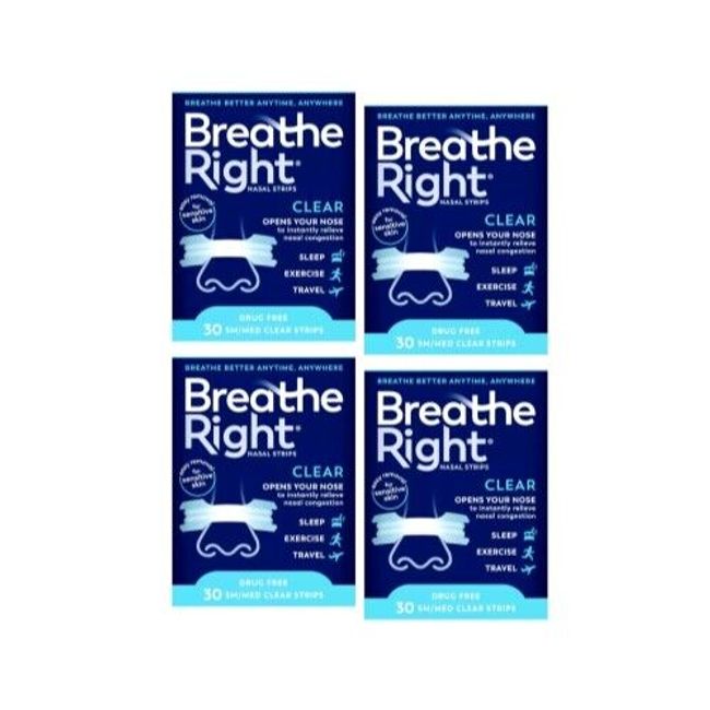 4 Pack Breathe Right Nasal Strips Small Medium Clear 30 Each