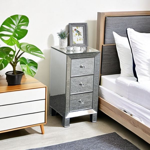 Modern Mirrored Nightstand, 3-Drawer, Personalized Bedside Table