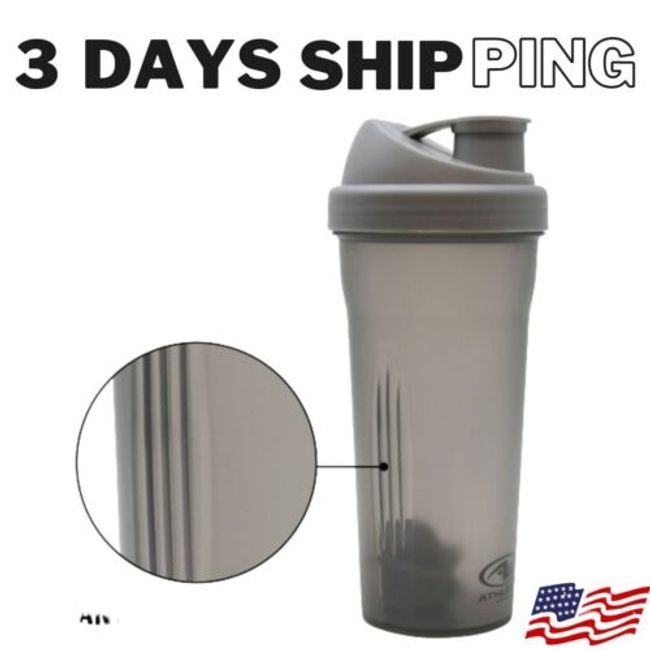 Athletic Works 24oz Gray Protein Drink Shaker Bottle W/Mixing Ball