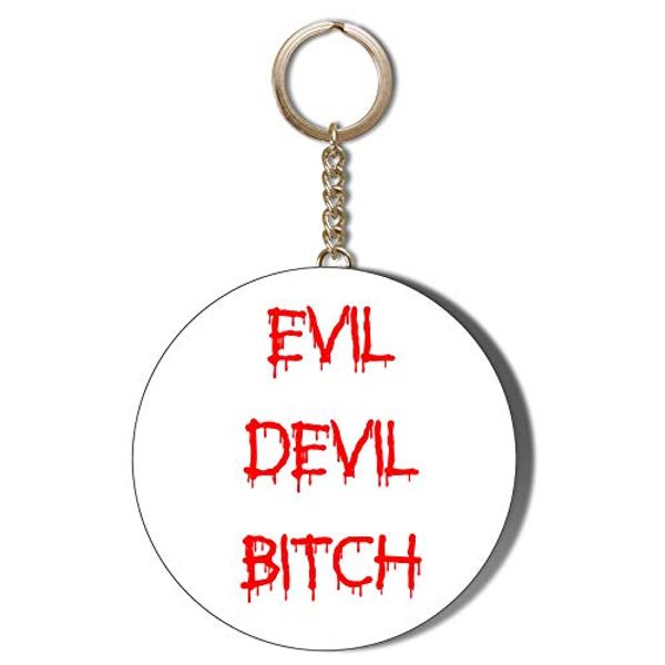 Gift Insanity HUMOUR - EVIL DEVIL BITCH - RED ON WHITE - 55mm Keyring Bottle Opener
