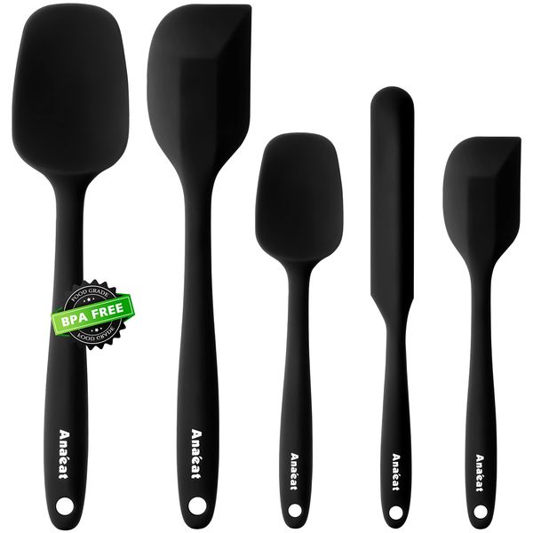 Anaeat Silicone Spatula Set of 5 - One Piece Seamless Design - Non Stick Rubber Spatulas BPA Free Kitchen Scraper Flexible for Easy Baking, Cooking, Scraping & Mixing, Heat Resistant & Dishwasher Safe