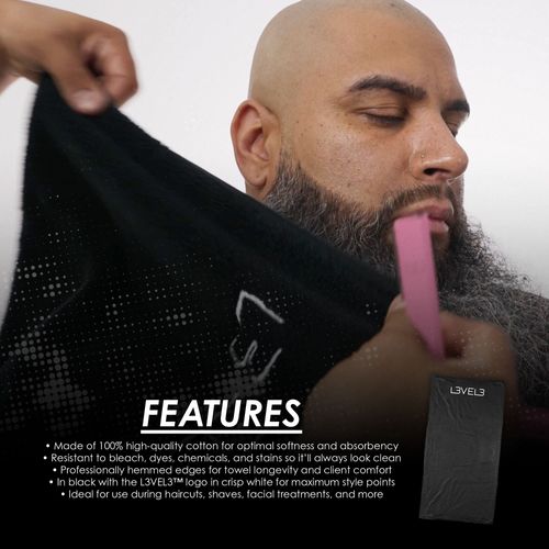 Level 3 Premium Shaving Towel - Soft, Light and Absorbent - Ideal for Haircuts and Shaves, Black