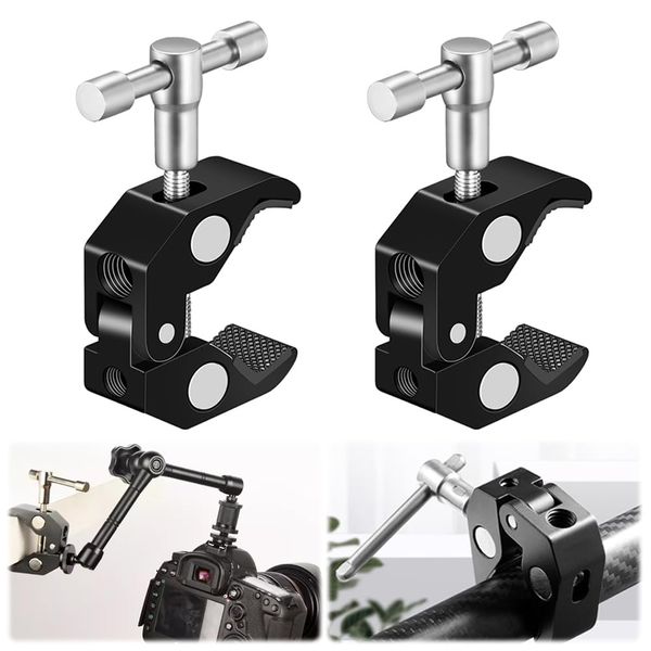 KRGNPLE Color: Black 15-55mm Quantity: 2 Pipe Clamp Super Clamp Mini Clamp Pipe Clamp Camera Arm Python Clamp Head Multi Clamp Flexible Clamp DIY Shelf Hook Camera Tripod Flexible Mounting Clamp