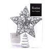 Festive Wired Tree Top Star with Beads 20 Centimeter in Gold or Silver (Silver)