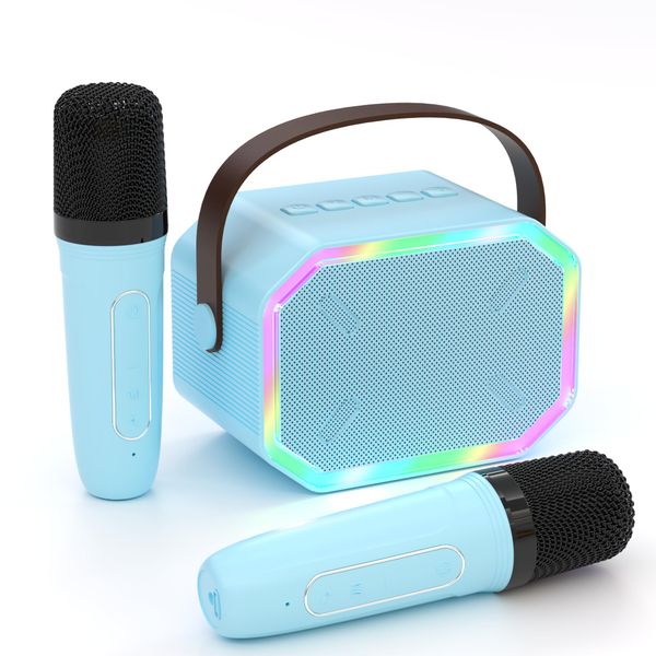 Kids Mini Karaoke Machine for Boys Girs, Cute Little & Portable Bluetooth Speaker with 2 Wireless Microphone, Home Party, Birthday Gifts for Boys 4 5 6 7 8 9 10 11 12+ Year Old Teen Toys. (Blue)