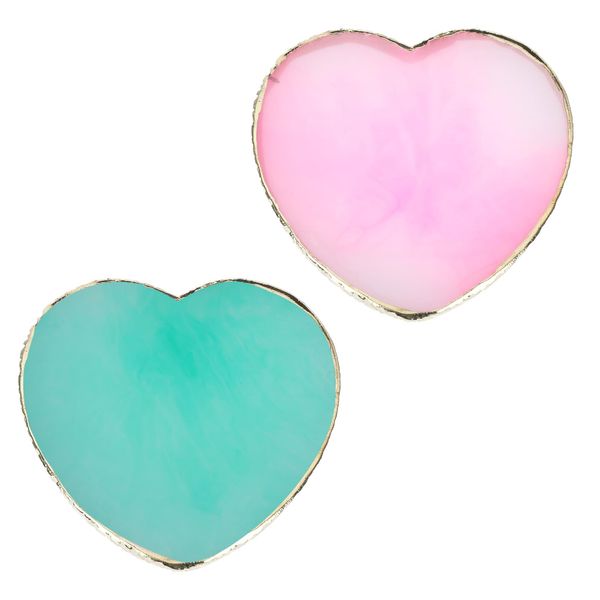 2 Pcs Resin Nail Art Palette Nail, Heart Shape Gold Edge Nail Makeup Display Board, Nail Polish Plate, Nail Art Display Board Makeup Plate Cosmetic Mixing Tools