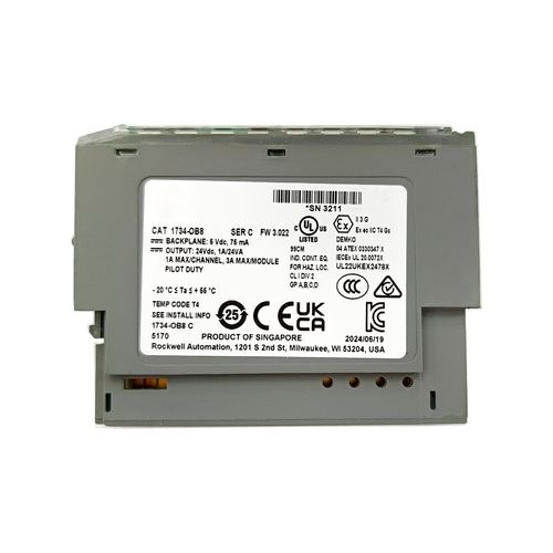 1734-OB8 Point I/O 8 Point Digital Output Module ，24V DC Output Module, Inside The Cabinet, Without (Open), DIN Rail, 8 Points, 24V DC, CE, CTICK, CUL, GOST, KC, Marine, UL, -20 ... 55°C