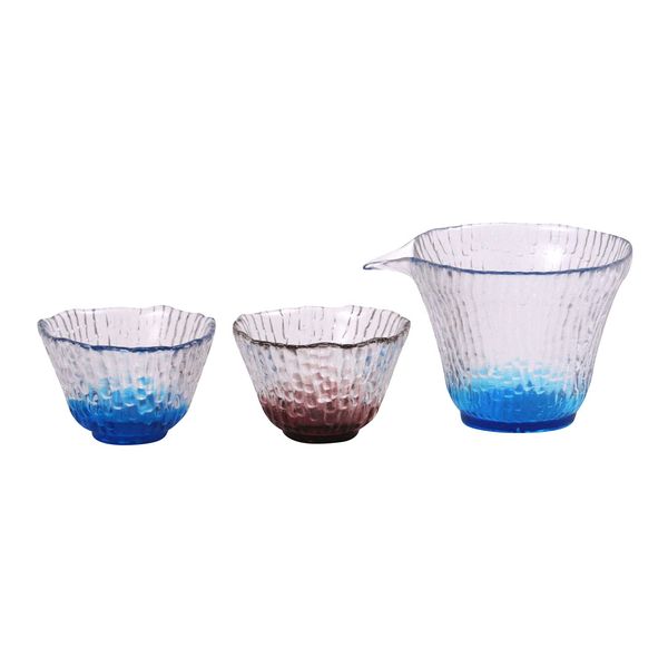 Tofuku OT-230 Sake Bowl Set, Single Mouth & Cup, Handmade, New Asuka Seiryu (Blue/Purple)