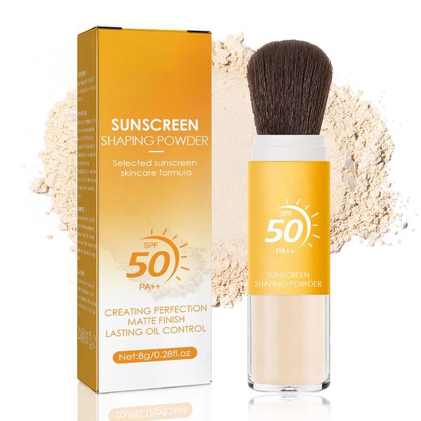 Mineral Sunscreen Setting Powder, Mineral Brush Powder, SPF 50 Powder Sunscreen for Face, Oil Control Natural Matte Finish Translucent Setting Powder, Lightweight Face Powder for All Skin