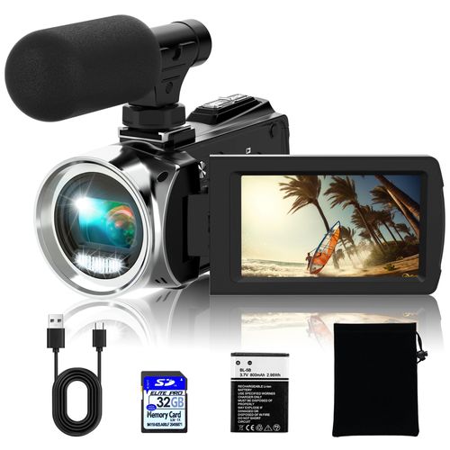 Rawiemy Video Camera Camcorder FHD 4K 36MP Vlogging Camera for YouTube Video Recorder 3.0" 270 Degree Rotation Screen Video Cameras for Filming with Microphone,32GB SD Card (Black)