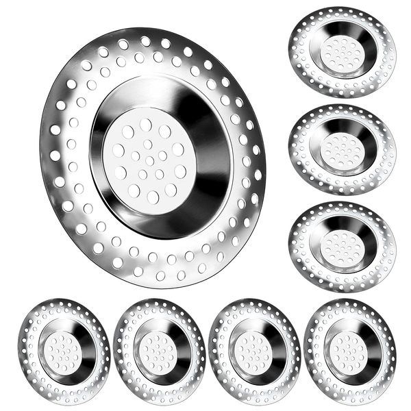 Stainless Steel Sink Strainer Plug 8pcs Hair Catcher Hair Stopper Shower Drain Cover Drain Protector Drain Filter Shower Plug Hole Cover for Kitchen Bathroom 7.5 cm/ 2.99 Inch