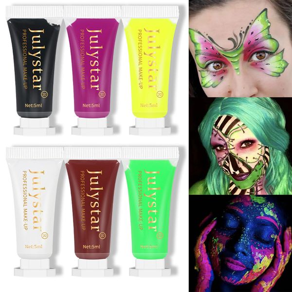 6 Stück Face Painting Glow-in-the-Dark Paint Set, wasserlösliche fluoreszierende Graffiti Farbe für Halloween Body Painting, Party Rave Art Graffiti