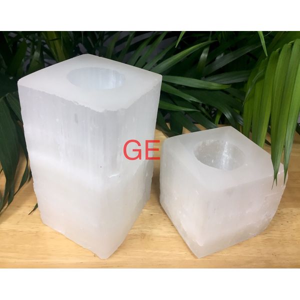 Selenite Candle holder Gift Set Square Tea Light Candleholder Crystal Gemstone. 