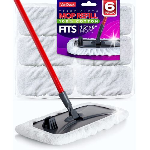 VanDuck 100% Cotton Terry Cloth Mop Pads 15x8 Inch 6-Pack (Mop is Not Included)